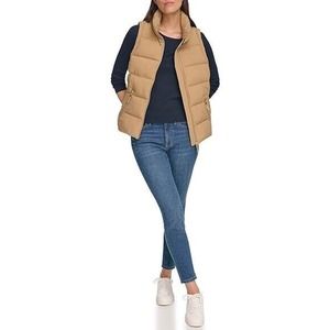 Tommy Hilfiger Camel Tan Zip Front Puffer Vest With Stand Up Collar Size Small